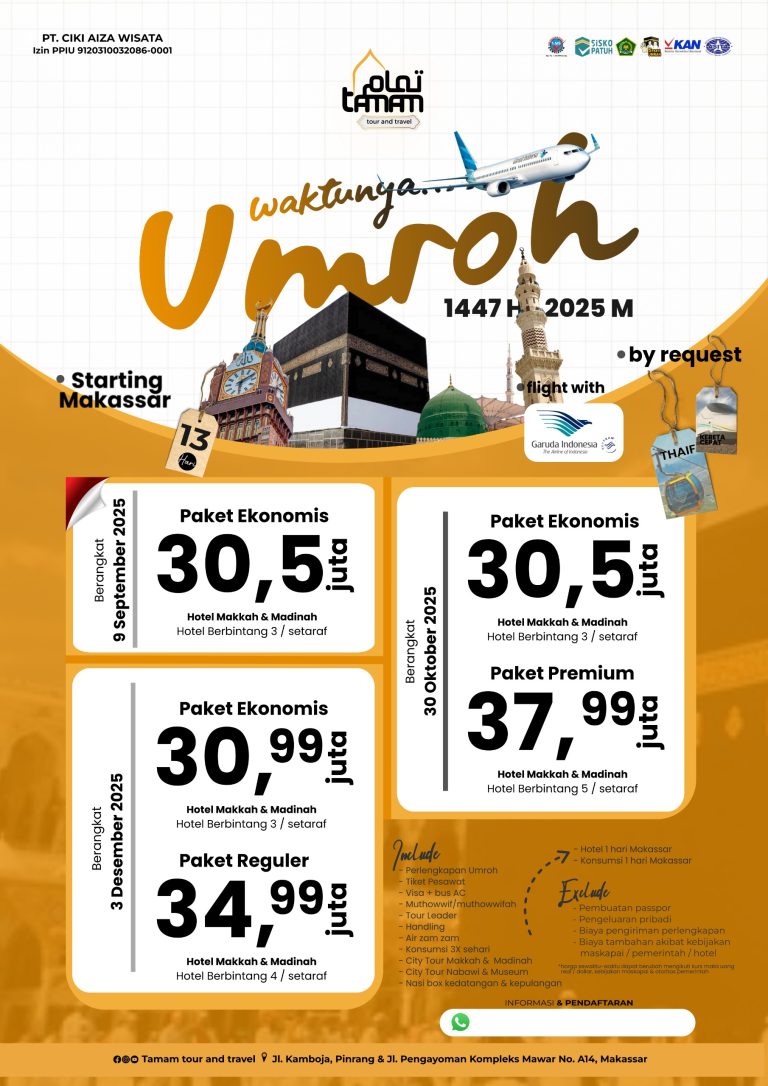 Wujudkan Impian ke Baitullah! Ini Dia Paket Umroh 2025 Keberangkatan Makassar dari Tamam Travel yang Paling Dinanti